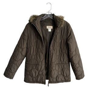 Otto Gi Quilted Brown Hooded Jacket with Detachable Faux Fur Trim Size 42